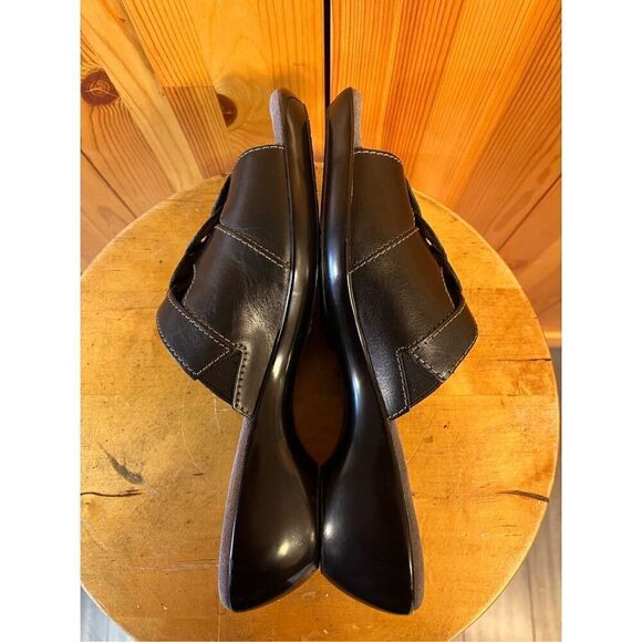 Clarks Women’s Sandals Black Sz 9M Leather  Slides Twists - Picture 6 of 8